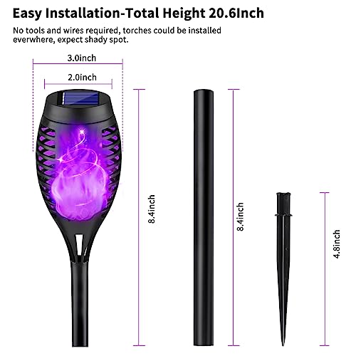 8 Pack Outdoor Halloween Decorations, Halloween Solar Lights with Purple Flame for Halloween Decor, Waterproof Halloween Lights Outdoor, Solar Pathway Lights for Outside Halloween Yard Decorations Lawn