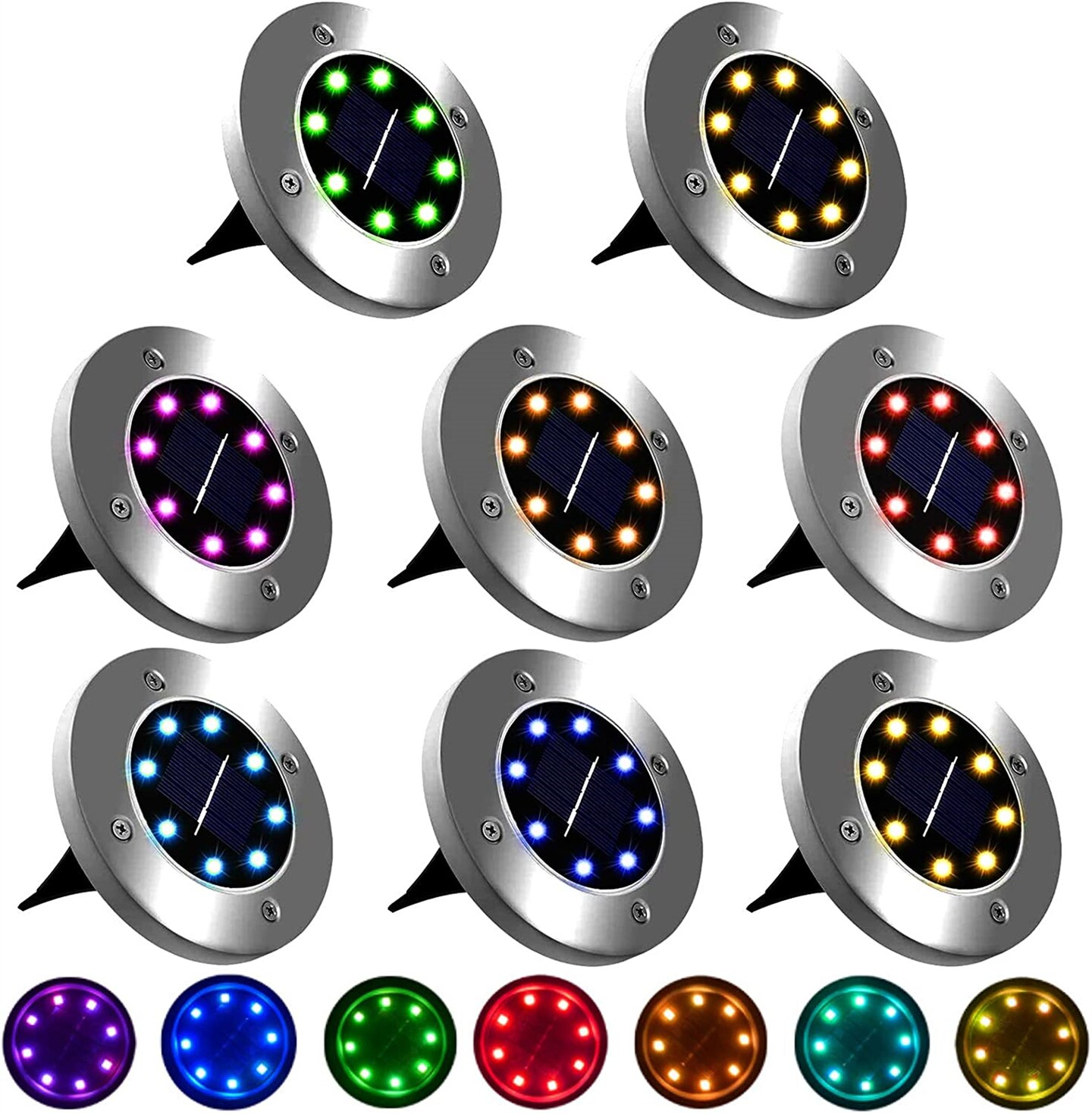 8PCS LED Solar Pathway Disk Light