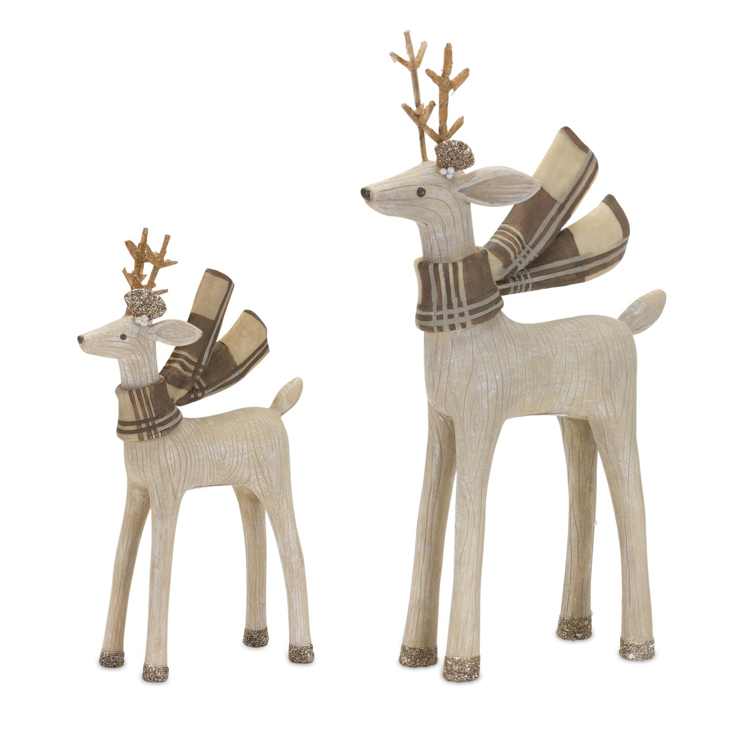 Melrose Set of 2 Deer with Scarf Christmas Tabletop Figurines 11.75