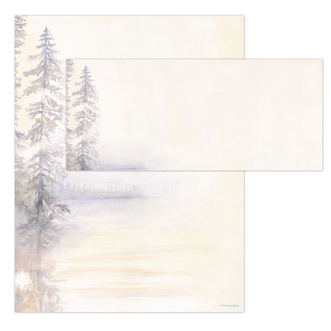 Great Papers!Morning Mist 2-Sided 8.5&#x22; x 11&#x22; Letterhead and #10 Envelope Scenic Stationery Set, 50 Stationery Sheets with 2-sided printing, and 25 Matching #10 Envelopes, Printer compatible