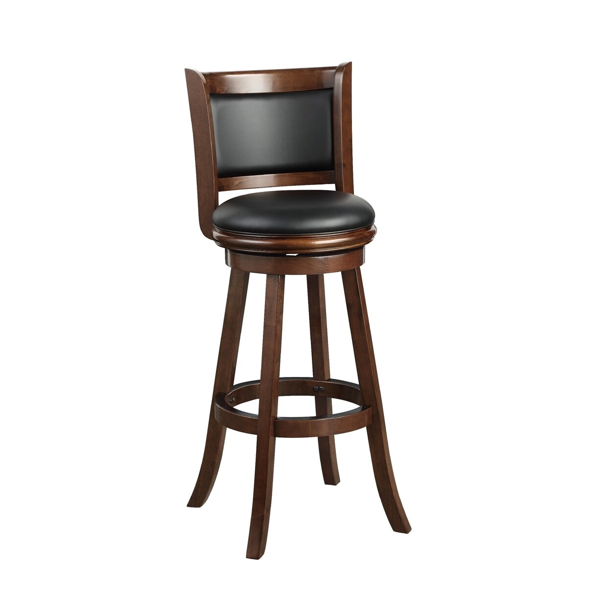 Saltoro Sherpi Pio 34 Inch Extra Tall Swivel Bar Stool, Wood, Faux Leather, Espresso Brown-