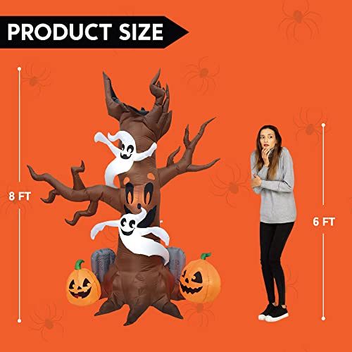 Joiedomi 8 FT Halloween Inflatable Scary Tree with Ghost, Pumpkin and Tombstone, Blow Up Inflatables with Build-in LEDs for Halloween Party Indoor, Outdoor, Yard, Garden, Lawn Decorations