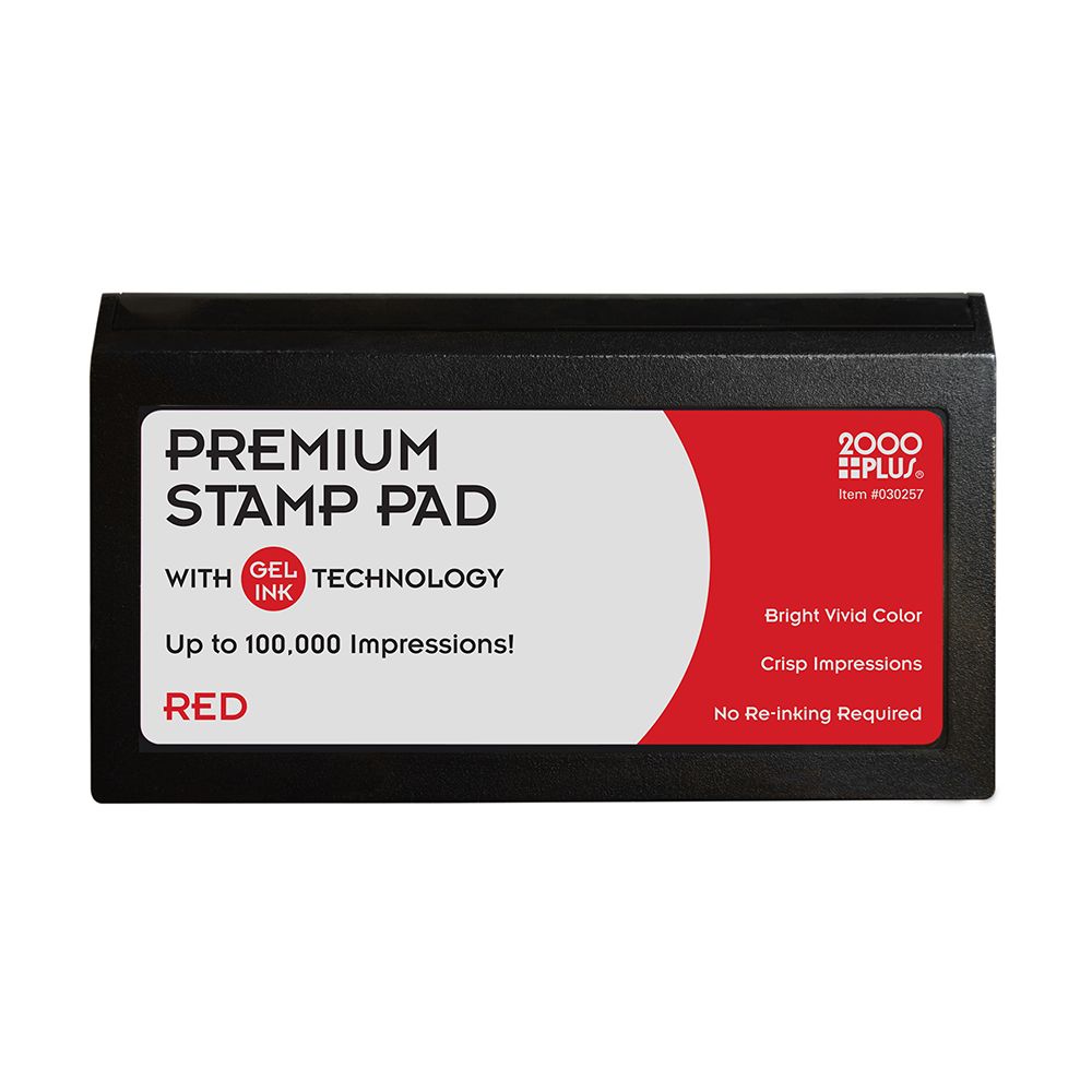2000 PLUS Gel Stamp Pad for Traditional Style Stamps, Gel, Red Ink, Size #2, 3-1/4" x 6-1/4", 1 Each