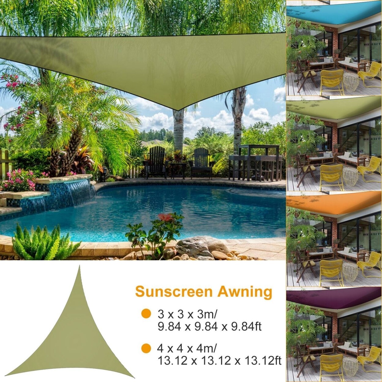 Patio Cover Shade Canopy Camping Sail Awning Sail Sunscreen Shelter Triangle Cover