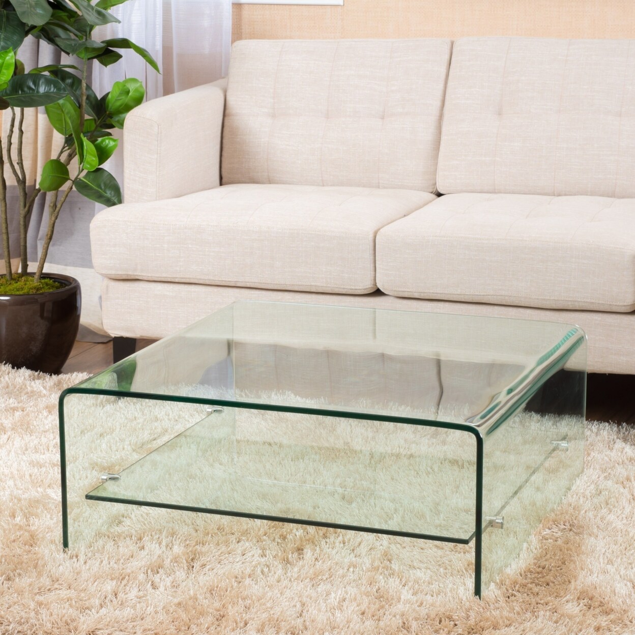 GDF Studio Classon Square Glass Coffee Table - Thumbnail 2