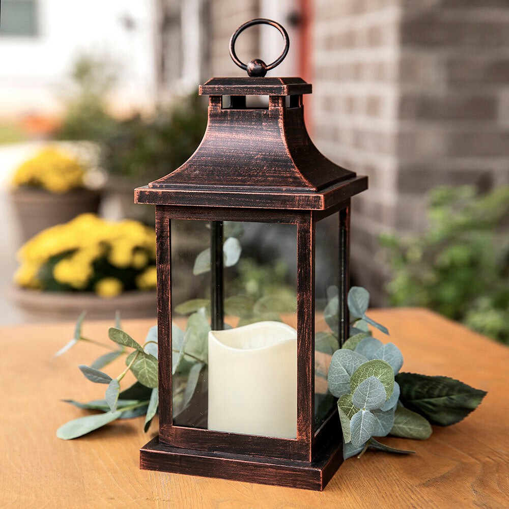 Electric Lantern Table Lamp ANTIQUED COPPER-BRONZE  12 Electric Hurricane  Lantern, Rustic Lantern Lamp - MikeMBurkeDesigns