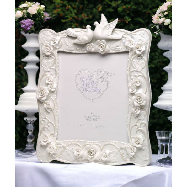 kevinsgiftshoppe Ceramic Wedding Photo Frame with Dove Birds and Roses, Wedding Décor or Gift, Anniversary Décor or Gift, Home Décor,