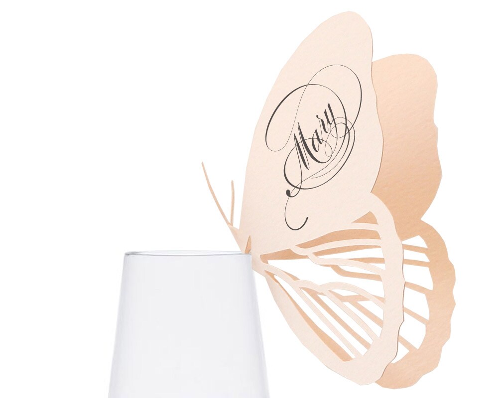 Butterfly Place Cards Blush Pink Wedding, Champagne Glass Butterflies, Lasercut Wedding, Bridal Shower, Baby Girl,