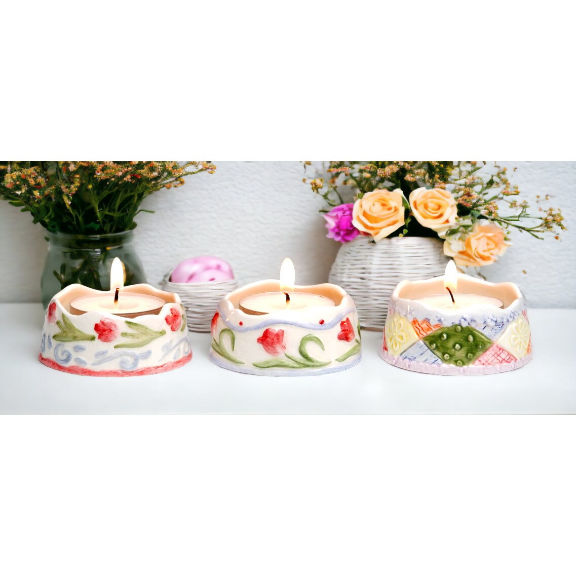 Ceramic Tealight Candle Holders Set Of 3