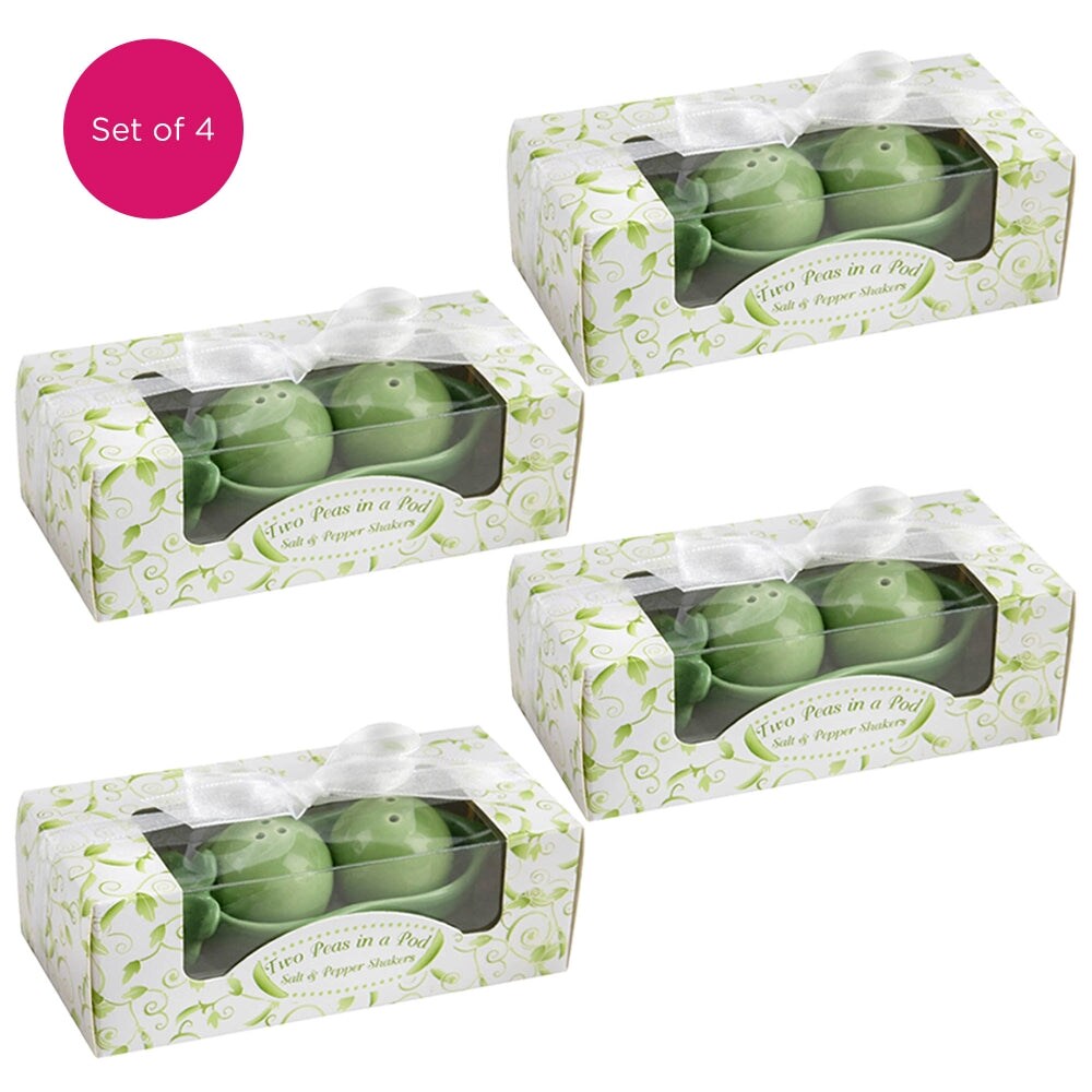 Two Peas in a Pod Ceramic Salt &#x26; Pepper Shakers (Set of 4)