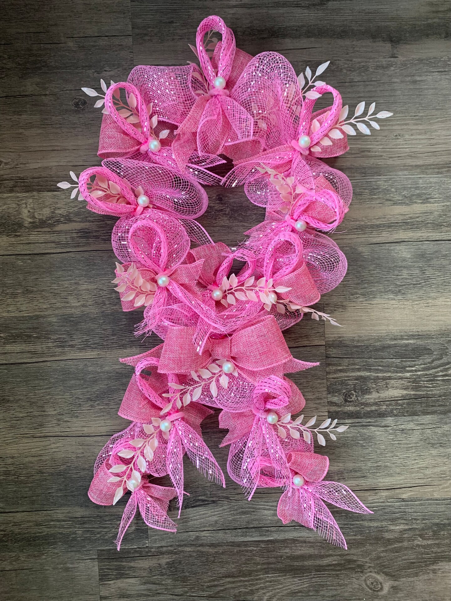 Handmade Light Pink Ribbon Breast Cancer Wreath. In/Out Home Decor