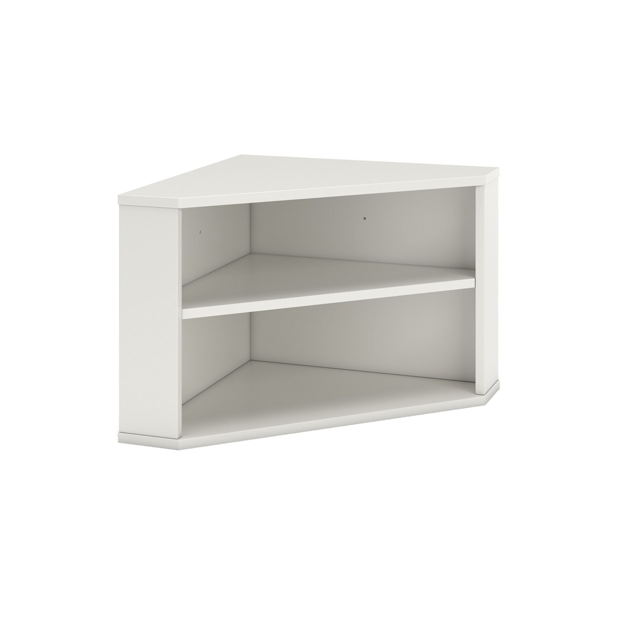 Saltoro Sherpi Tio 29 Inch Corner Bookcase Console with 2 Shelves, Triangle Shaped, White-