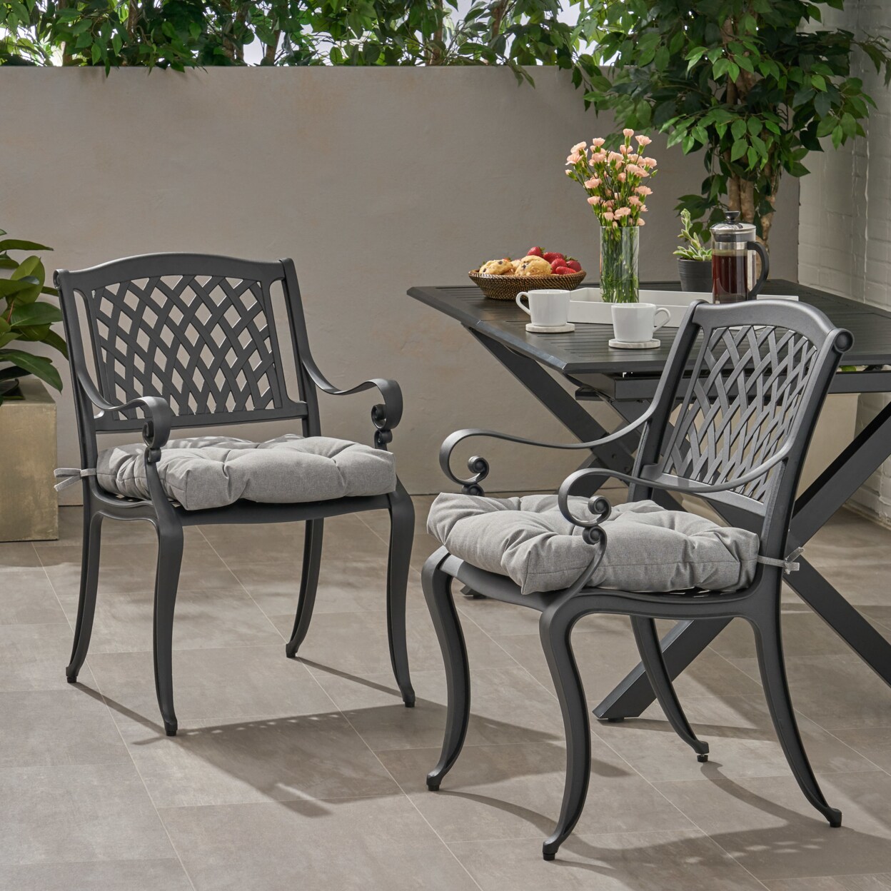 GDF Studio Pamela Outdoor Dining Chair with Cushion (Set of 2)