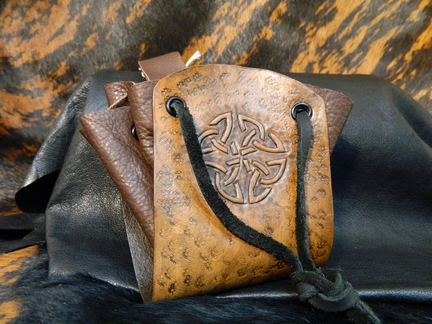 Leather Viking Style Gathering Bag, Cinched Ren Faire Bag, Celtic