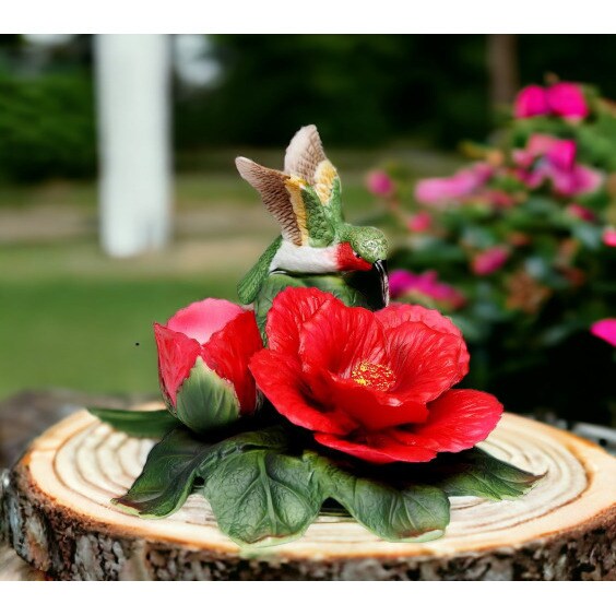 Ceramic Hummingbird Hibiscus Flower Candle Holder 4In Vintage Gift