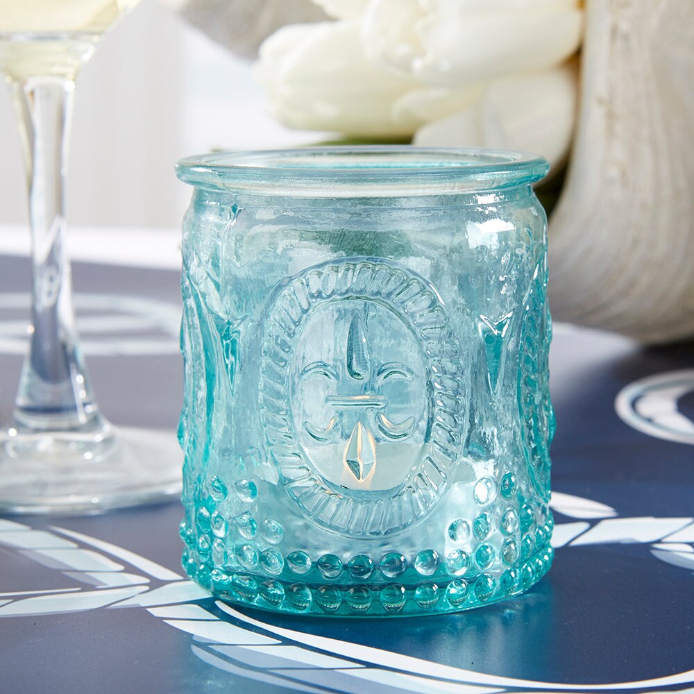 Vintage Blue Glass Tea Light Holder (Set of 8)