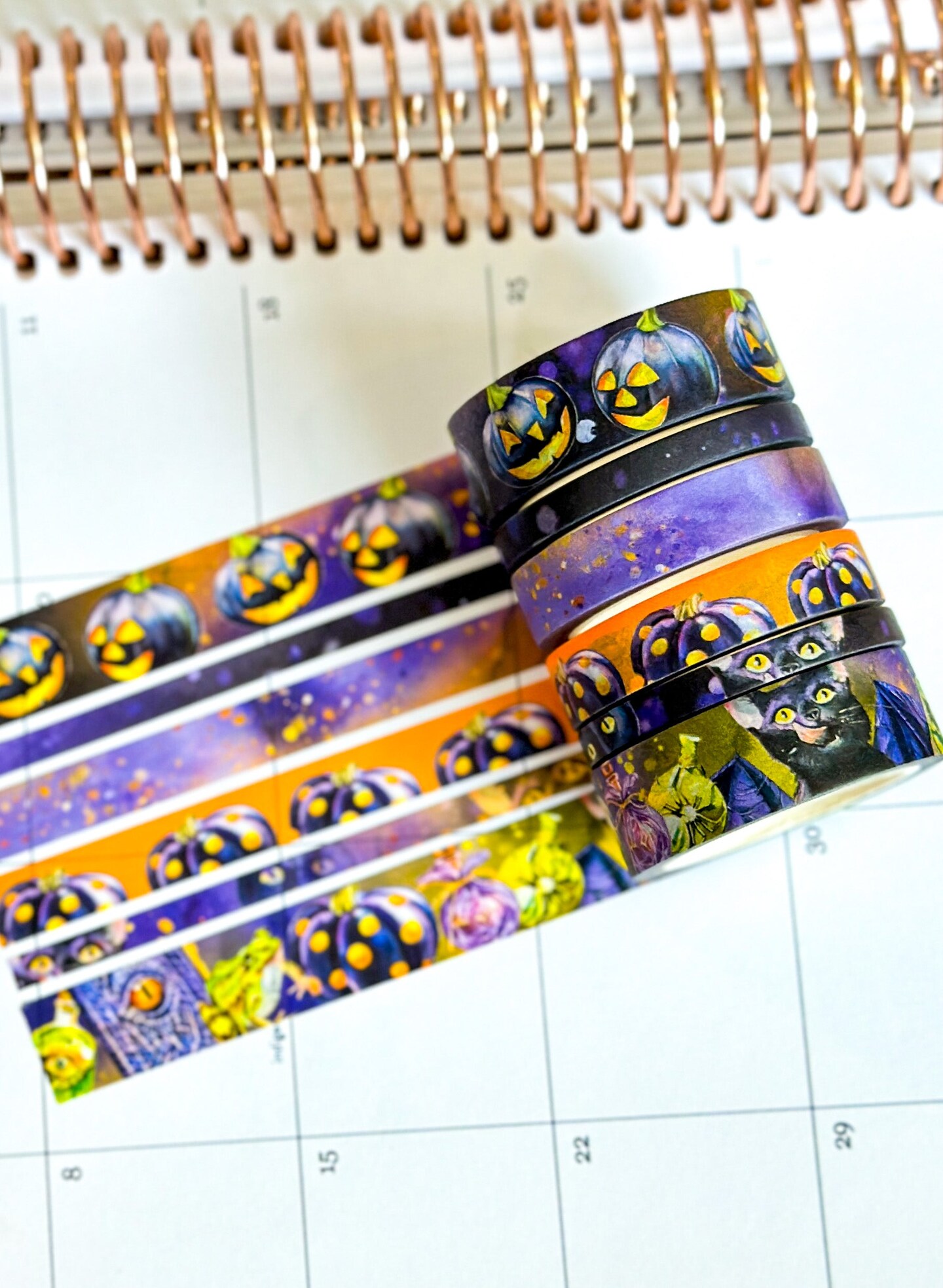 Black Cats Bats Halloween Spooky Purple Black Spells Washi Tape Set - W094