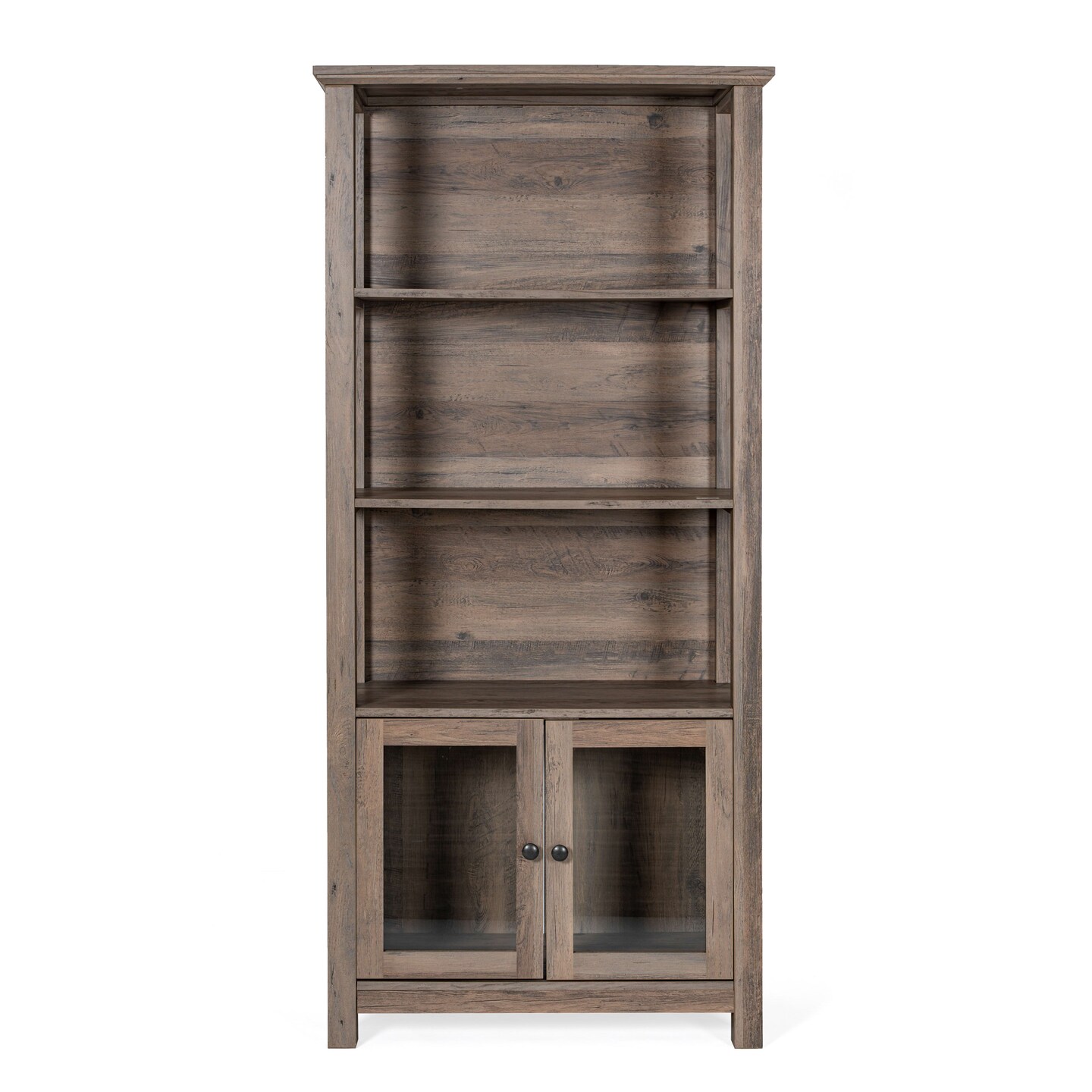 Merrick Lane Omaha Modern Farmhouse Storage Cabinet Bookcase, Glass Doors and Open Shelves