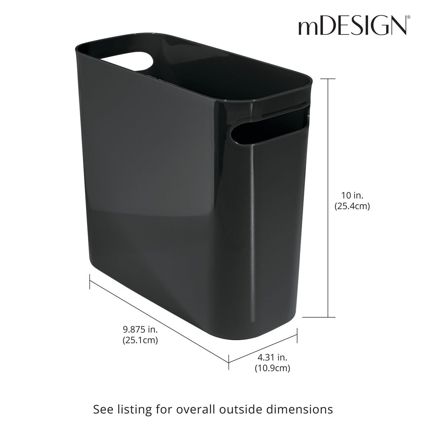 mDesign Slim Plastic Small Trash Can Wastebasket with Handles