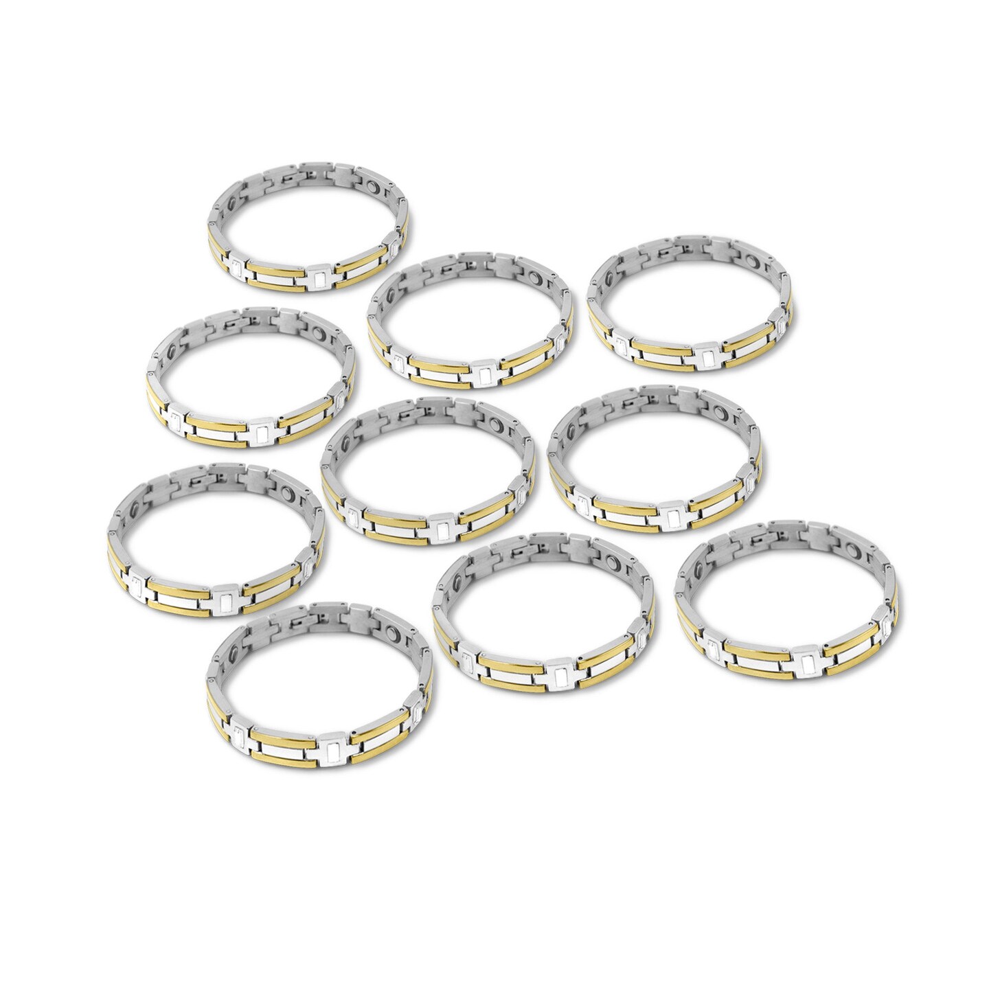 10 Pack - 6.75&#x22; Stainless Steel And Gold PVD Coated Magnetic Bracelet