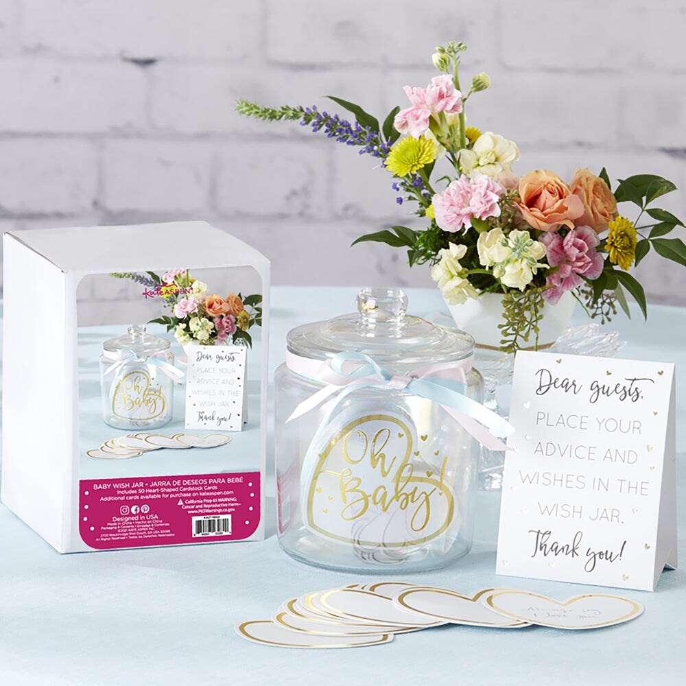 Iridescent Baby Shower Wish Jar with Heart Shaped Cards