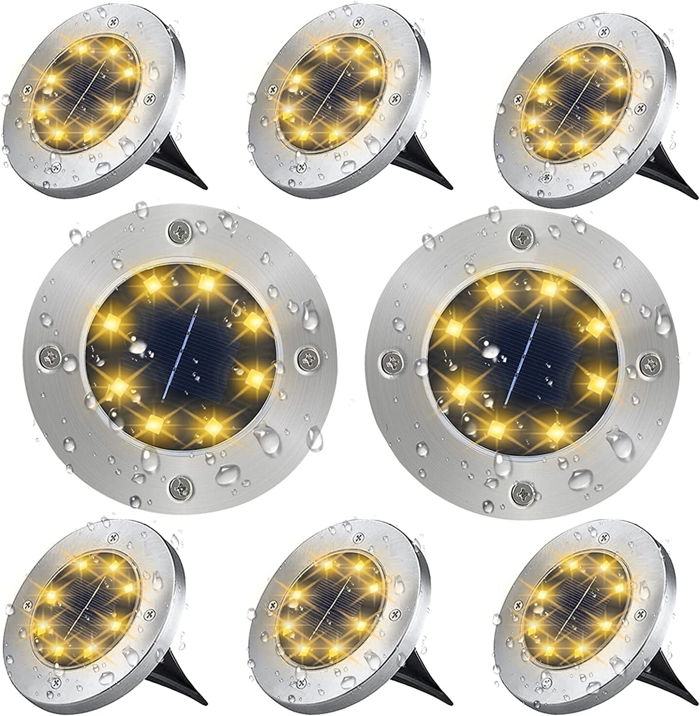 8PCS LED Solar Pathway Disk Light