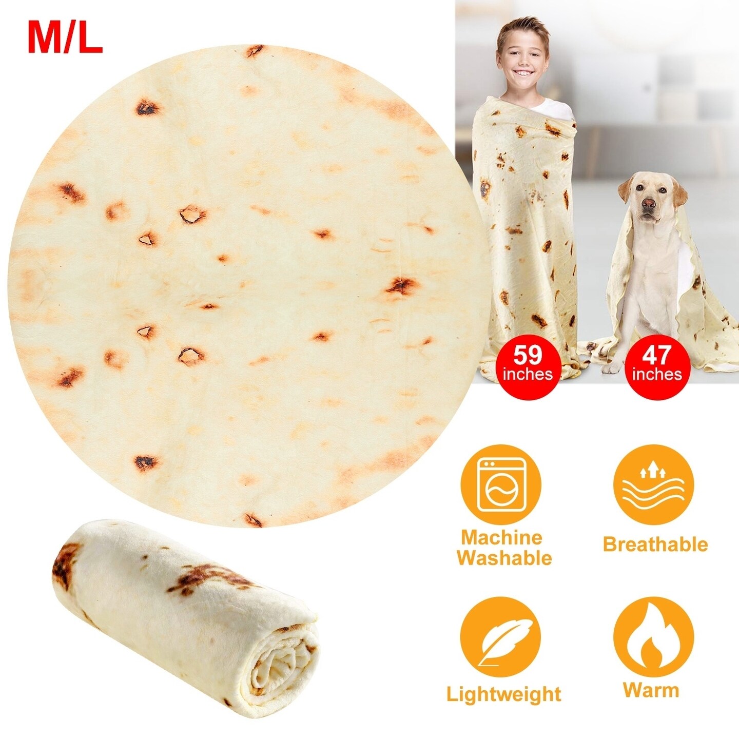 Global Phoenix Burrito Tortilla Throw Blanket Pancake Wrap Blanket Soft Round Swaddle for Adults Kids Baby Pets