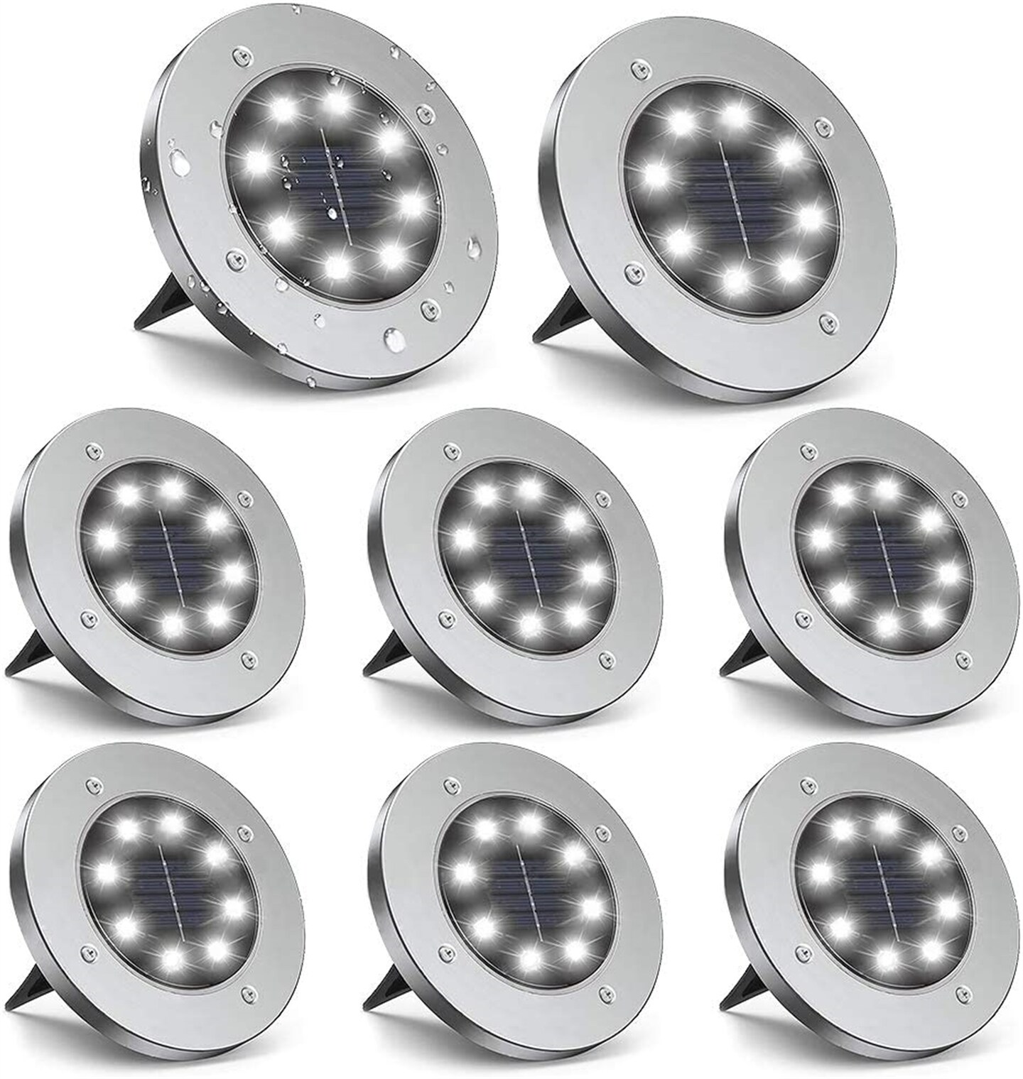 8PCS LED Solar Pathway Disk Light