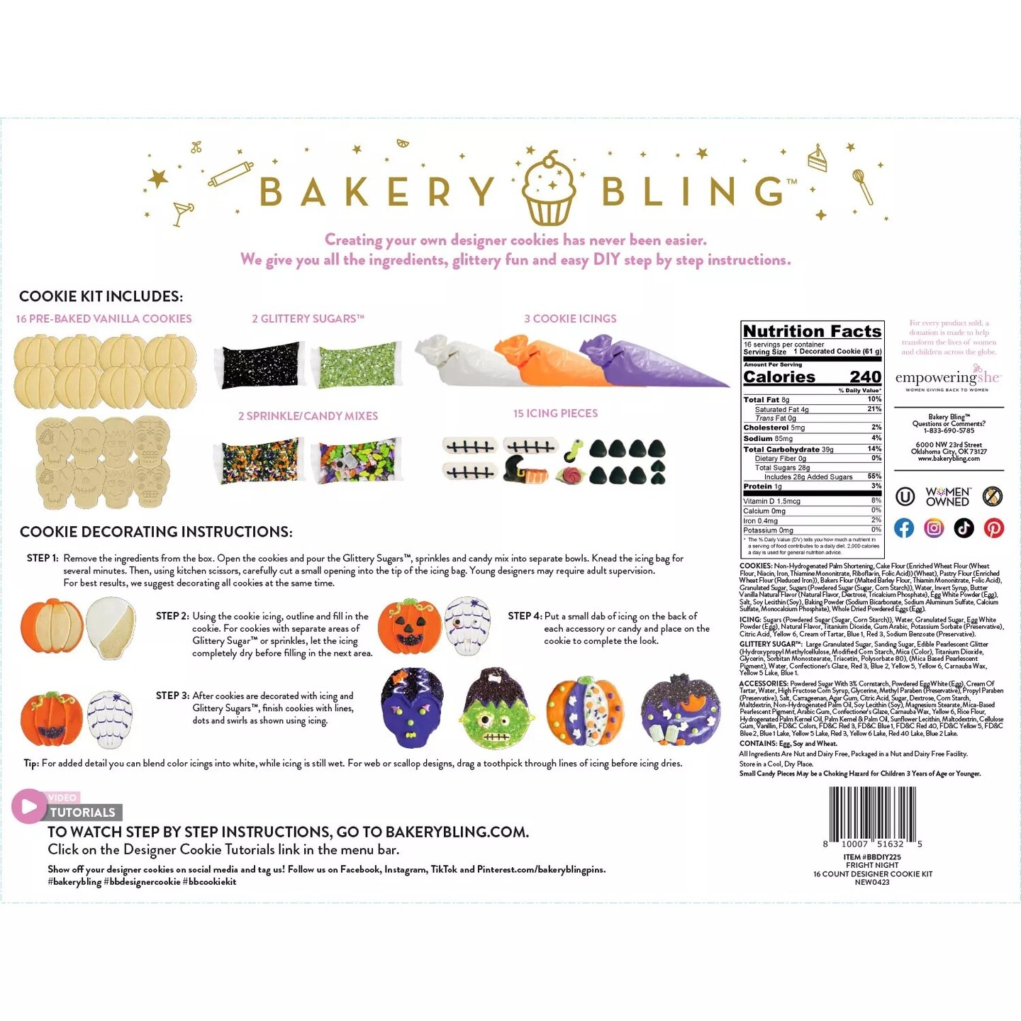 Bakery Bling   Halloween Cookie Decorating Kit, 38.2 Ounce (16 Count)