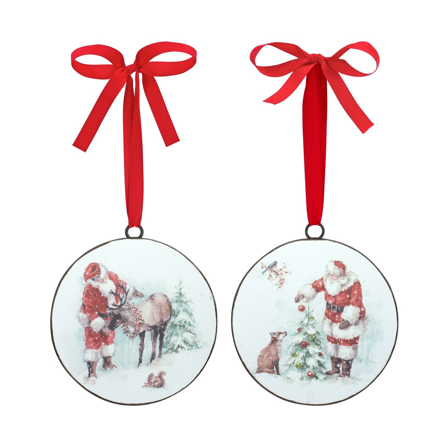 Melrose 12ct Santa and Animal Christmas Disc Ornaments 5.75&#x22;