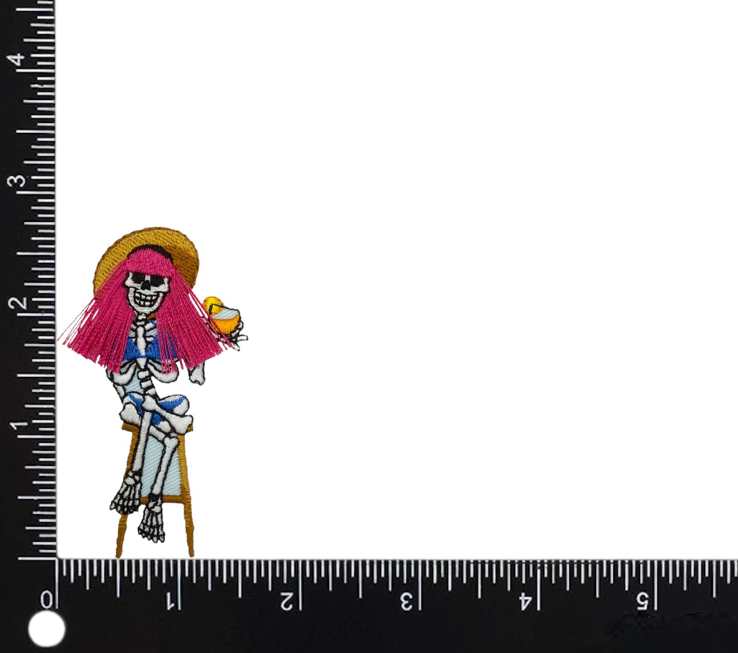 Skeleton with Cocktail, Rockabilly Band, Embroidered, Iron on Patch