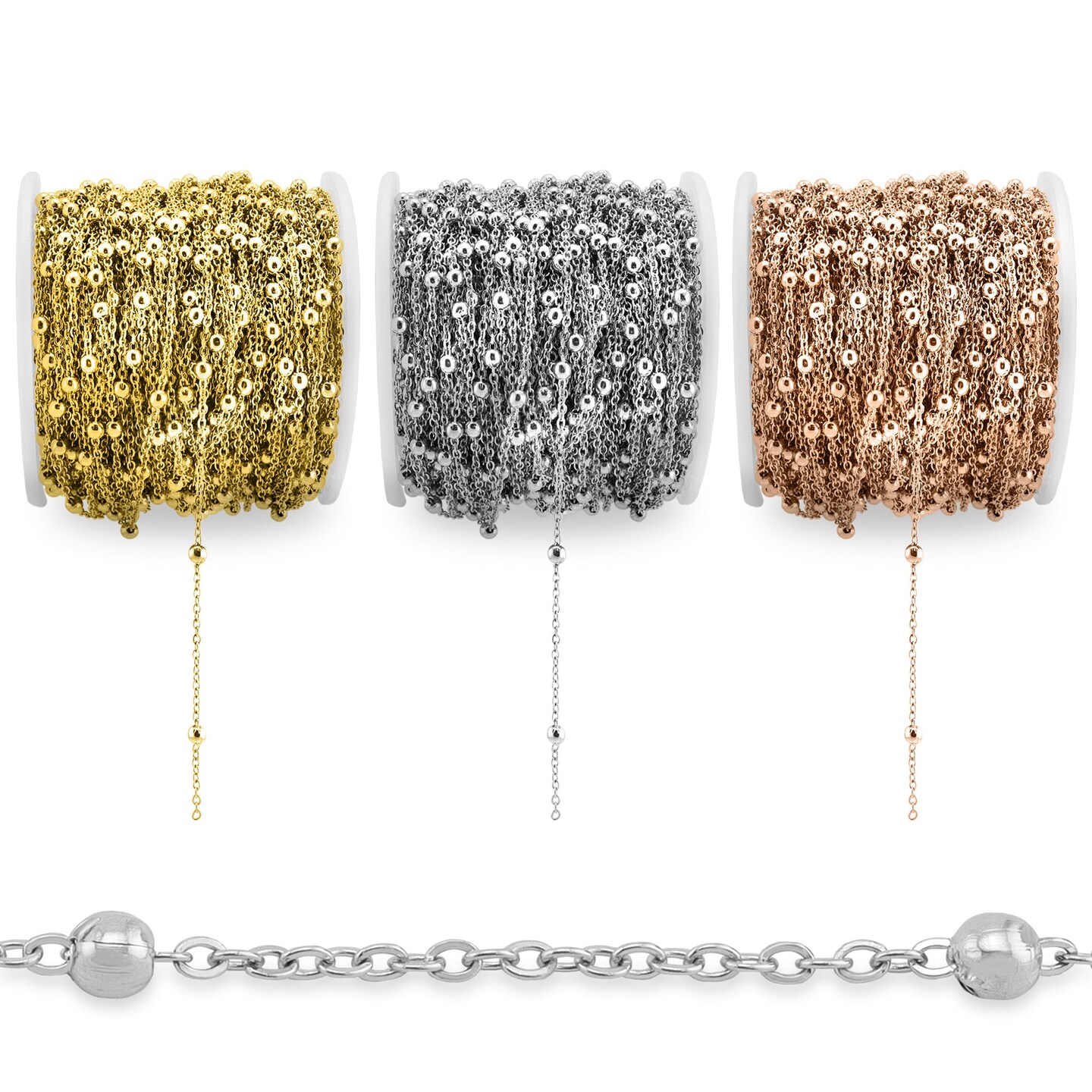 Stainless Steel 3mm Beaded Satellite Chain 164' Spool 50 meter