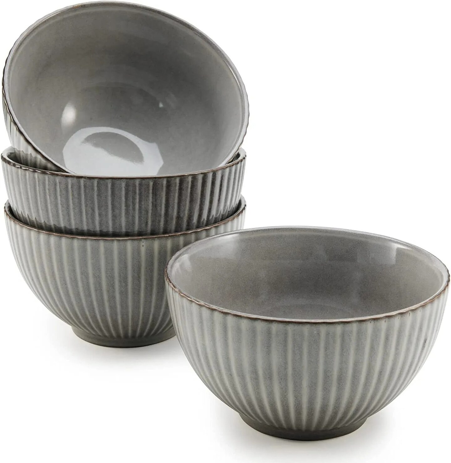 American Atelier Fluted Cereal Bowls Set of 4, Stoneware Soup Bowls, Gray