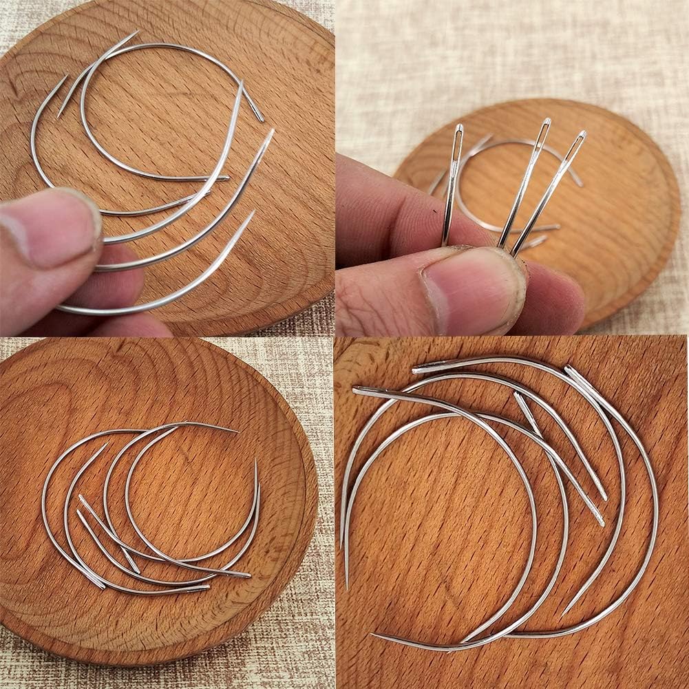 80Pcs Curved Needles BUTUZE Plastic Needle Case with 4 Sizes Hooked Needle for Stitching,Sewing,Embroidery,Hair Weaving