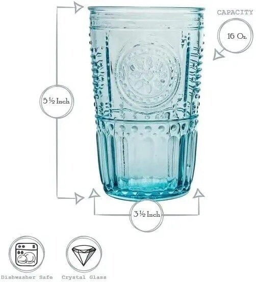 Bormioli Rocco Romantic Cooler Drinking Glass Set of 4, 16 oz - Light Blue