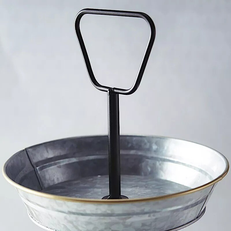 20" Silver Black 3 Tiers Galvanized Metal Serving Trays Cupcake Holders