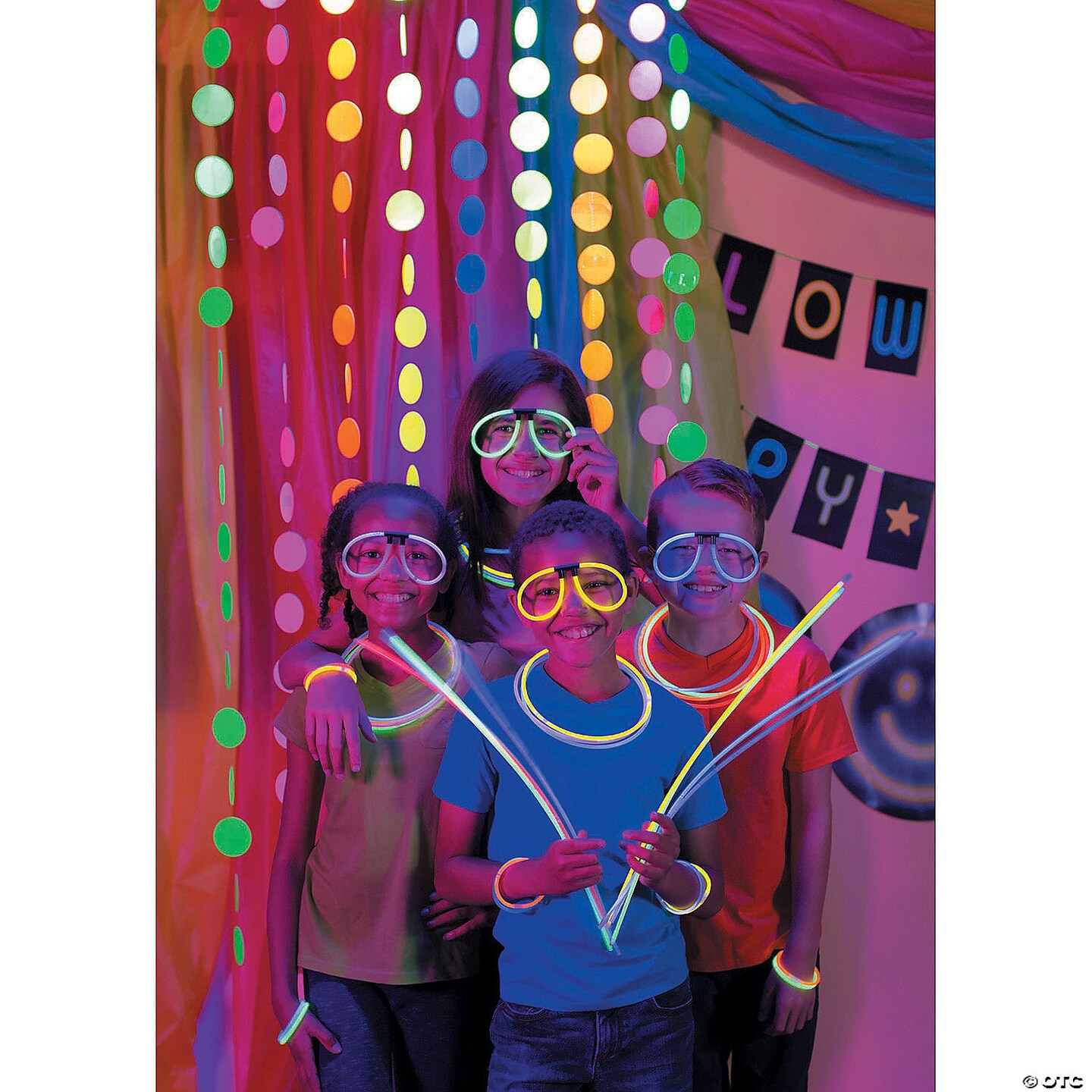 Red Blue & Green Glow Glasses with Black Plastic Ear Pieces 8" Bulk 48 Pc