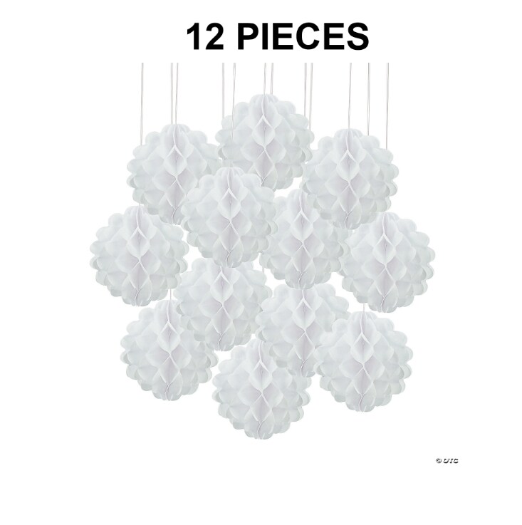 8&#x22; White Hanging Honeycomb Tissue Paper Balls - 12 Pc.
