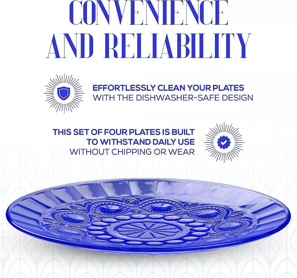 Elle Décor Glass Salad Plate | Set of 4 | Blue | 6-Inch Dishwasher Safe