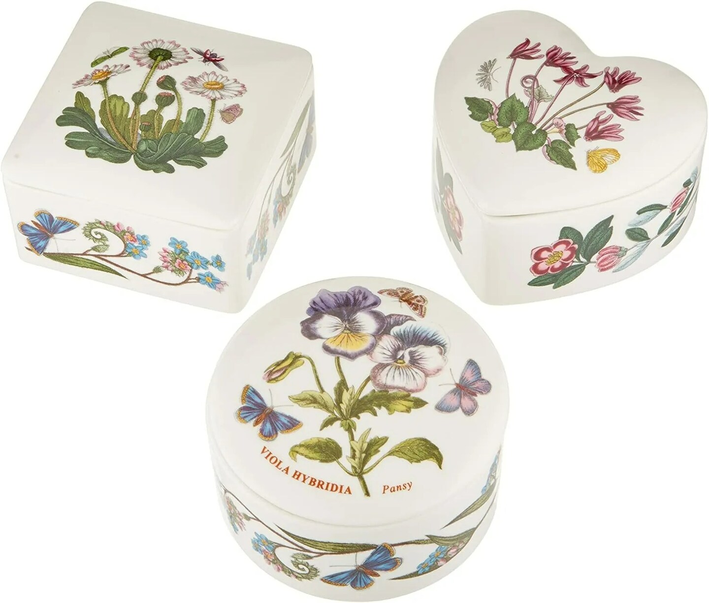 Portmeirion Botanic Garden Set of 3 Mini Covered Porcelain Boxes, Flowers Motif