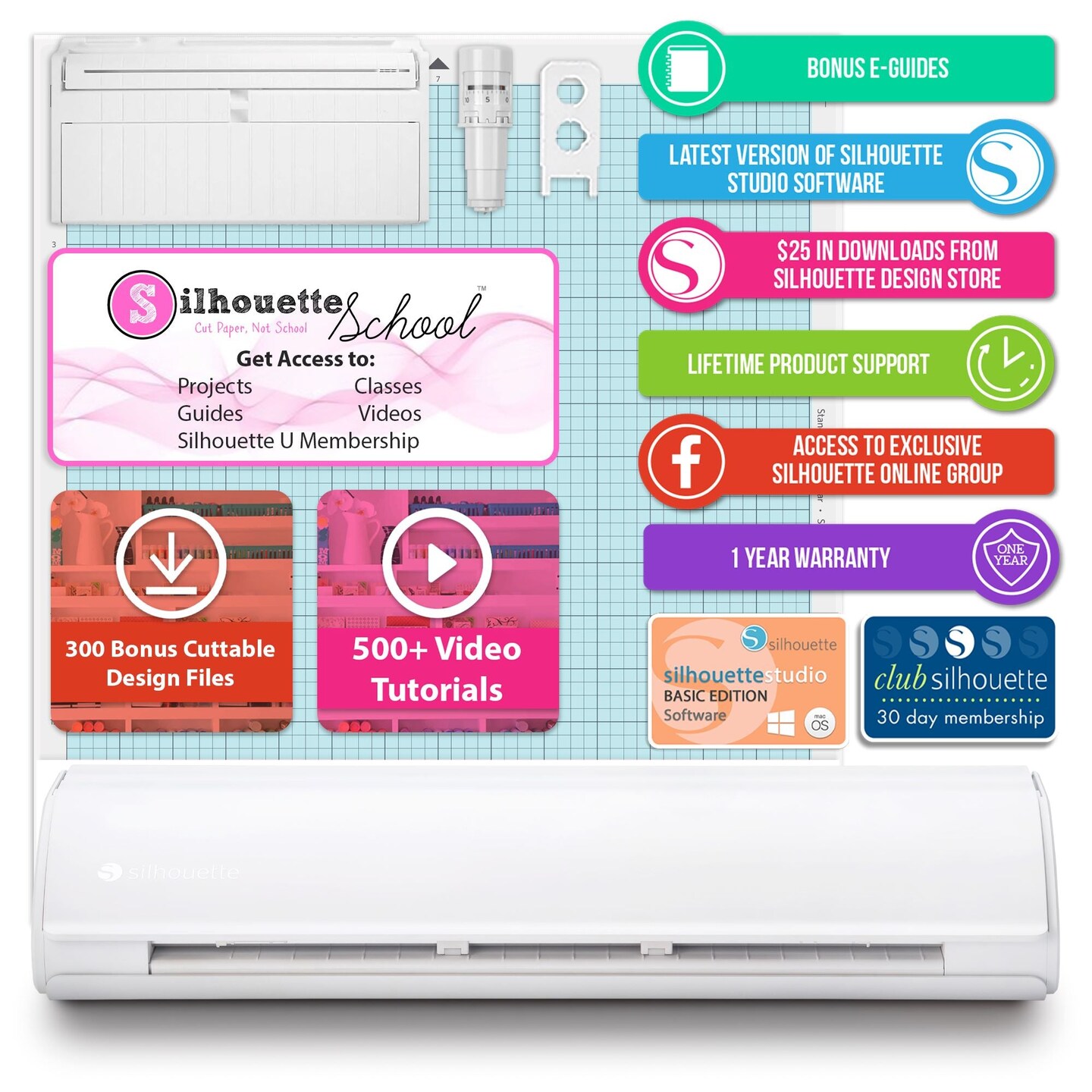 Silhouette Cameo 5 PLUS w/ Advanced Blade Pack, 38 Oracal Sheets, Siser HTV