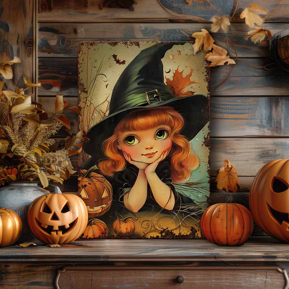 Cute Retro Kitsch Vintage Halloween Decor Art Sign - Mid Century