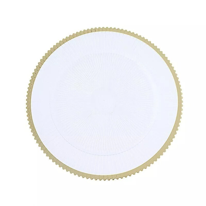 24 CLEAR GOLD 13&#x22; CHARGER PLATES Round Starburst Trim