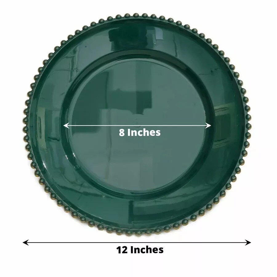 6 Hunter Green 12&#x22; Round Beaded Rim Charger Plates