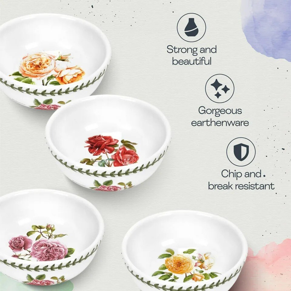 Portmeirion Botanic Roses Set of 4 Fruit Salad Bowl with Assorted Rose Motif