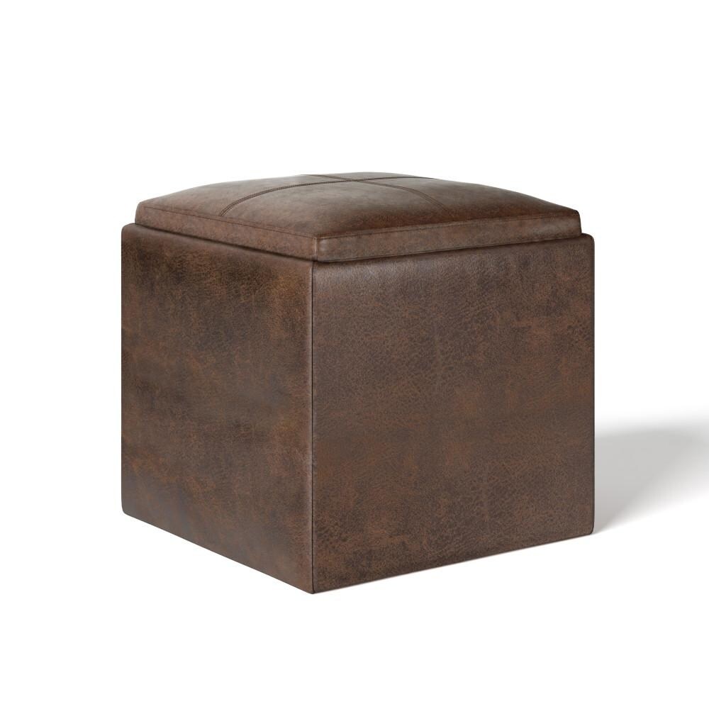 Simplihome Rockwood 17&#x22;Square Cube Storage Ottoman With Tray, Coffee Table