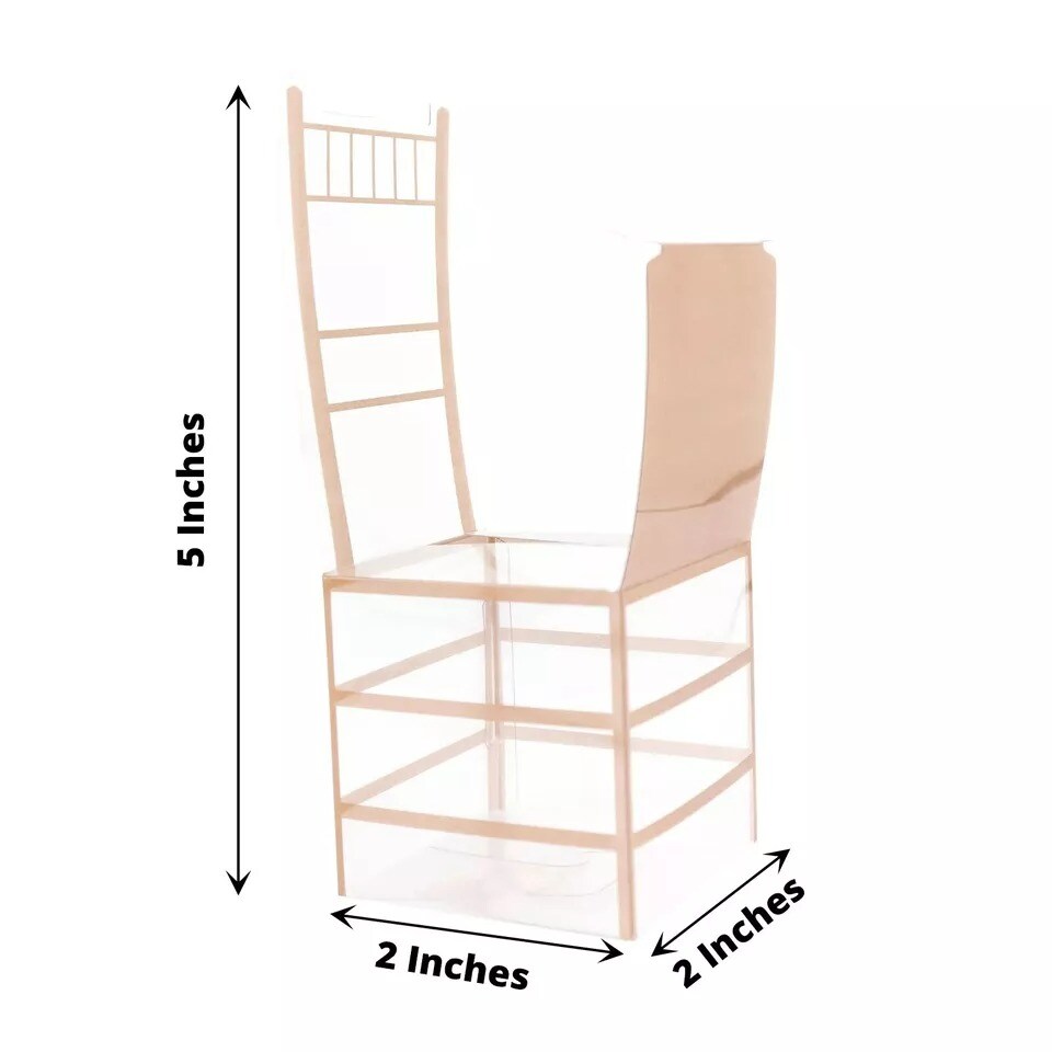 25 CLEAR GOLD Plastic FAVOR BOXES Chair Shaped Gift Holders
