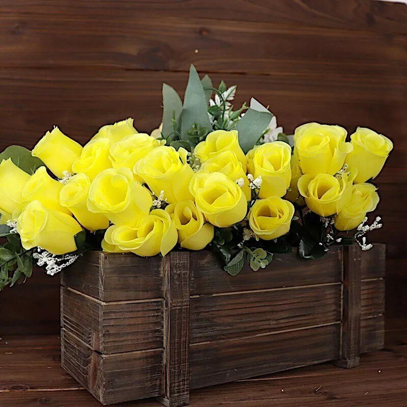 84 Yellow SILK ROSE BUDS Wedding Party Flowers Bouquets