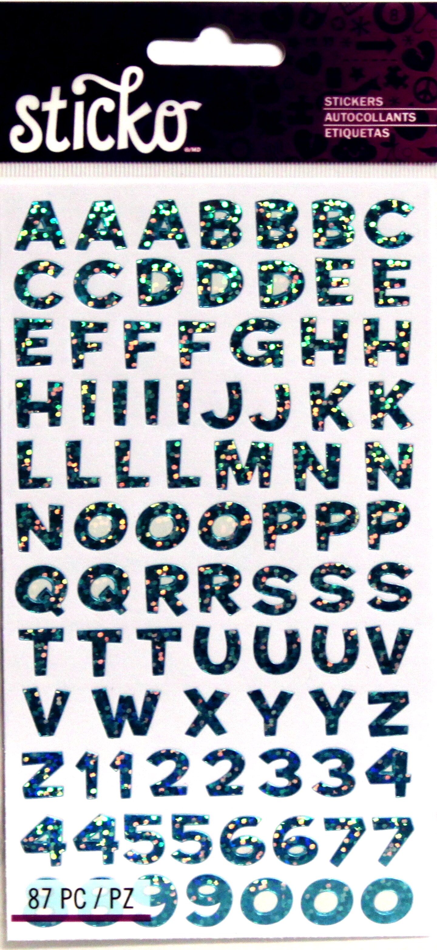 Sticko Funhouse Ocean Blue Metallic Alphabet &#x26; Numbers Stickers