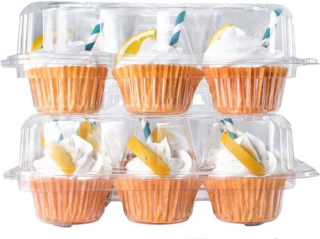 Plastic Cupcake Containers Holder Carrier, Holds 1 dozen - BPA Free Clear Plastic